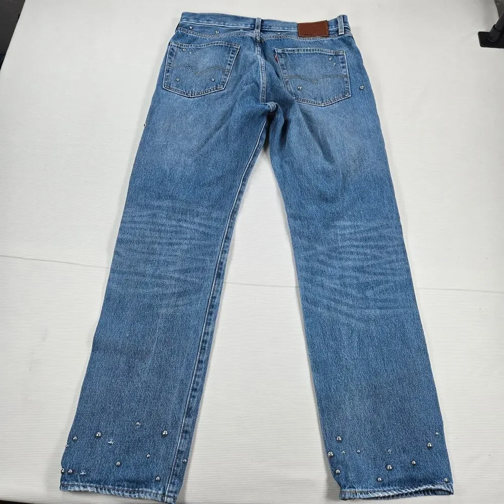 Levi's 501‎ Premium Studded Original Fit Distressed Denim Jeans Size 34